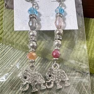 Nicole Purest Essence Silver Elephant Earrings Multicolor Beads ClearRhinestone